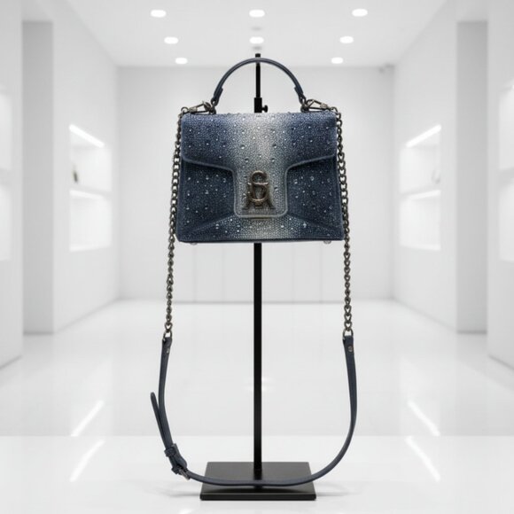 Steve Madden Mini Sparkle Crossbody Denim Blue Premium Faux Leather Like New - Picture 1 of 12